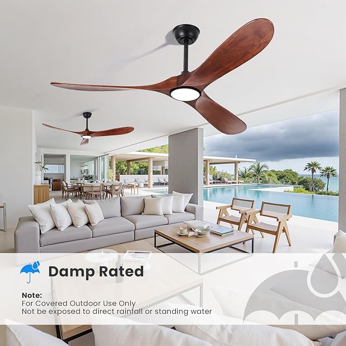 52 Inch Ceiling Fan with Light and Remote,Wood Outdoor Ceiling Fans with Lights Dimmable for Bedroom Living Room Patios