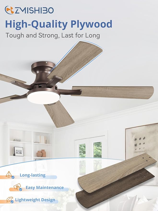 52 Inch Ceiling Fan with Light, App&Remote Control, Flush Mount Low Profile, Dimmable 20W LED Light, Quiet Reversible Motor