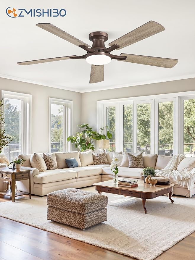 52 Inch Ceiling Fan with Light, App&Remote Control, Flush Mount Low Profile, Dimmable 20W LED Light, Quiet Reversible Motor