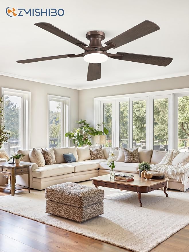 52 Inch Ceiling Fan with Light, App&Remote Control, Flush Mount Low Profile, Dimmable 20W LED Light, Quiet Reversible Motor