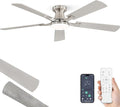52 Inch Ceiling Fan with Light, App&Remote Control, Flush Mount Low Profile, Dimmable 20W LED Light, Quiet