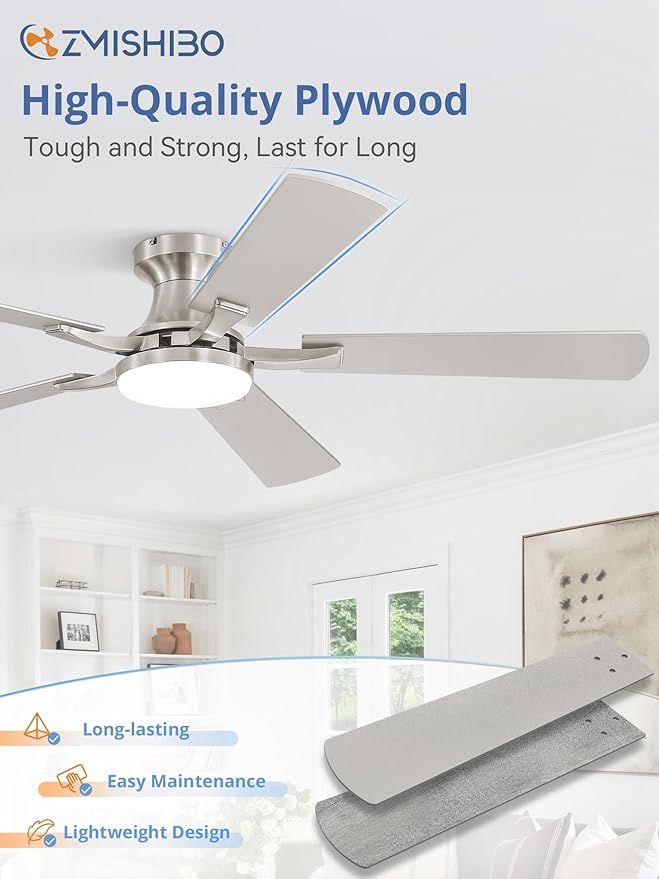 52 Inch Ceiling Fan with Light, App&Remote Control, Flush Mount Low Profile, Dimmable 20W LED Light, Quiet, alternate view 5