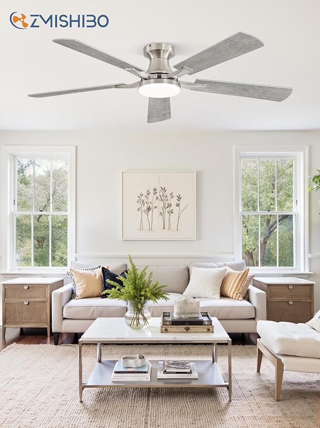 52 Inch Ceiling Fan with Light, App&Remote Control, Flush Mount Low Profile, Dimmable 20W LED Light, Quiet, alternate view 8