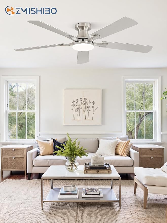 52 Inch Ceiling Fan with Light, App&Remote Control, Flush Mount Low Profile, Dimmable 20W LED Light, Quiet, alternate view 9