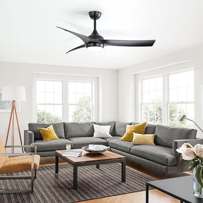 52 Inch Ceiling Fan with Light, Outdoor Black Ceiling Fan with Lights Remote Control Airflow 6000CFM 3 CCT Dimmable 3-Timer