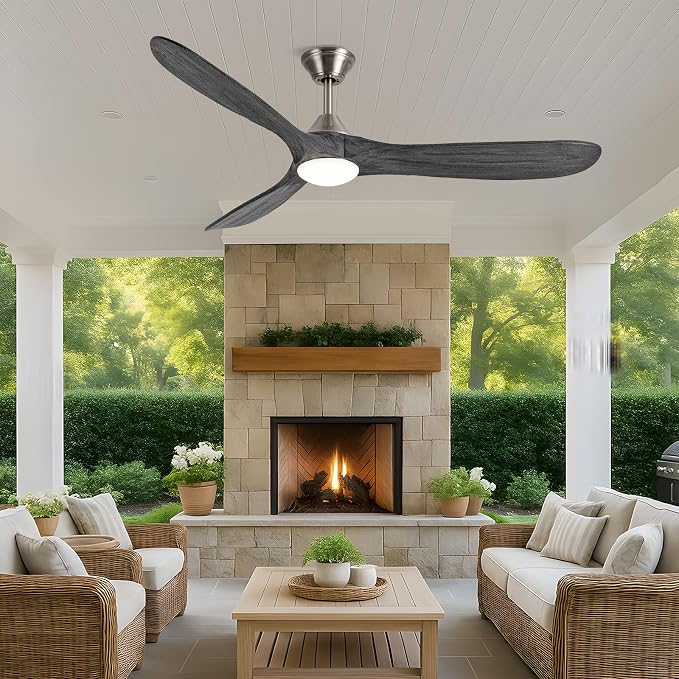 52 inch Ceiling Fan with Light, Outdoor Ceiling Fans for Patios 3 Blade Dimmable Solid Wood Ceiling Fan with Lights