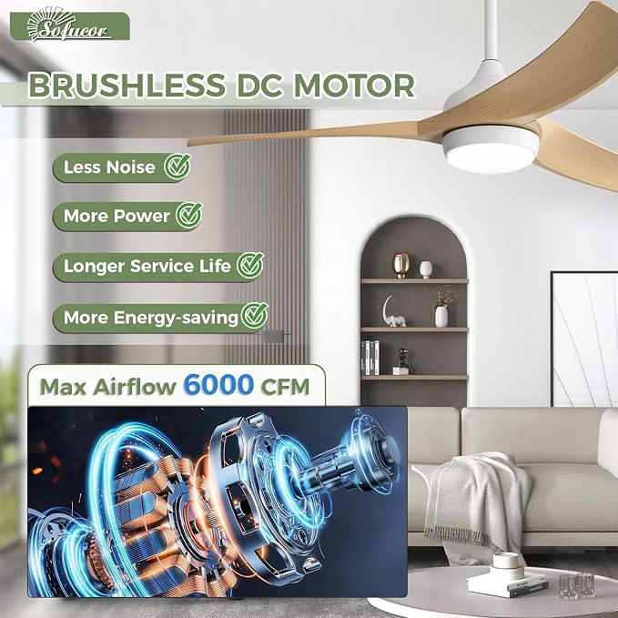 52 Inch Ceiling Fan with Light, Outdoor Modern Ceiling Fan with Lights Remote Control, Airflow 6000CFM 3 CCT Dimmable 3-Timer