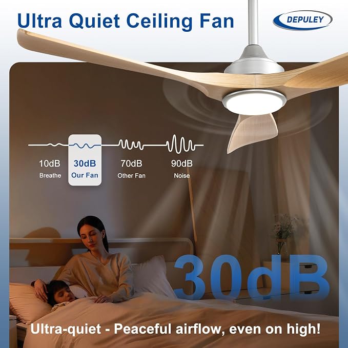 52-Inch Ceiling Fan with Light: Wood 3 Blade Outdoor Fans for Patios - Dimmable Indoor Fan with Remote APP, alternate view 3