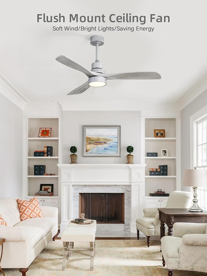 52 Inch Ceiling Fan with Lights and Remote Control-Modern Solid Wood Blade Ceiling Fan for Bedroom Living Room Indoor Outdoor