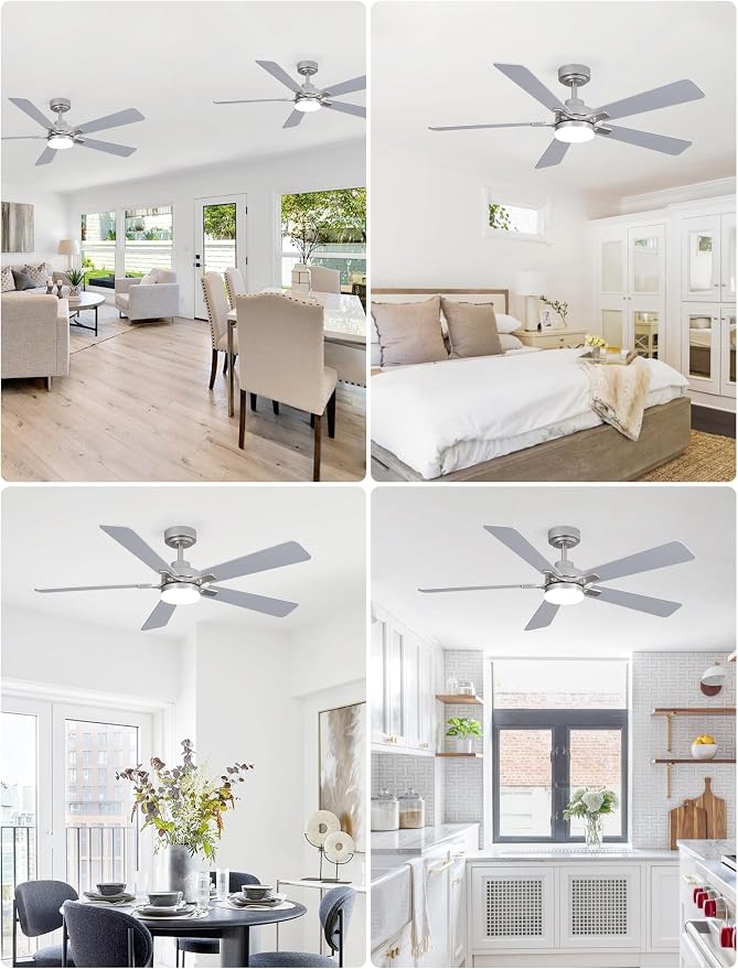 52 Inch Ceiling Fan with Lights and Remote, Downrod Mount, Sloped Ceiling Compatible up to 15°, Quiet Reversible DC Motor
