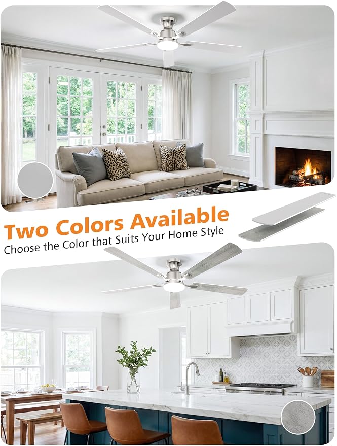 52 Inch Ceiling Fan with Lights Flush Mount, Low Profile Ceiling Fans with Lights, Remote&APP Control,Dimmable 22W LED