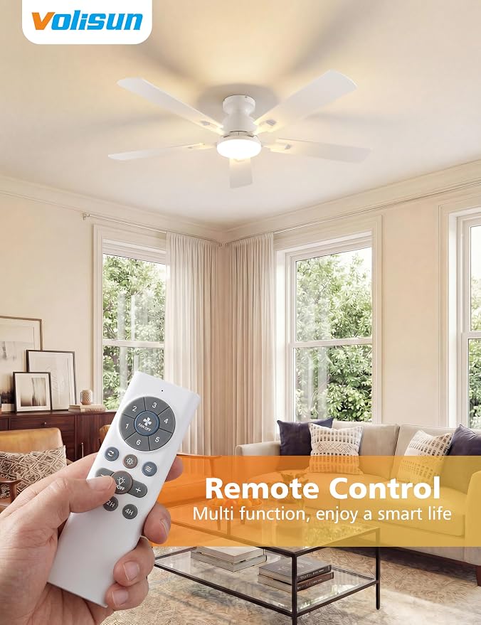 52 Inch Ceiling Fan with Lights Flush Mount, Low Profile Ceiling Fans with Lights, Remote&APP Control, Dimmable, alternate