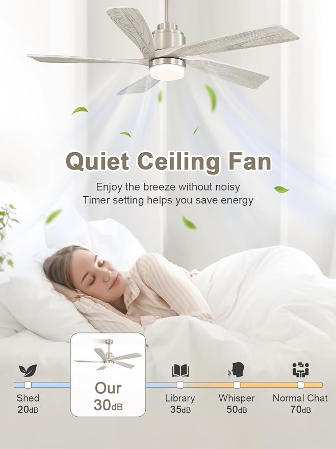 52 inch Ceiling Fan with Lights Remote Control, Modern Smart Ceiling Fan Compatible with Alexa Google APP, Indoor Outdoor