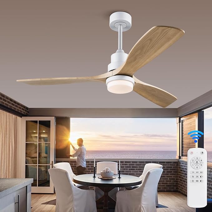 52 Inch Ceiling Fan with Lights, White Ceiling Fans with Remote Control for Low Profile, Garage Ceiling Fan for Flush Mount