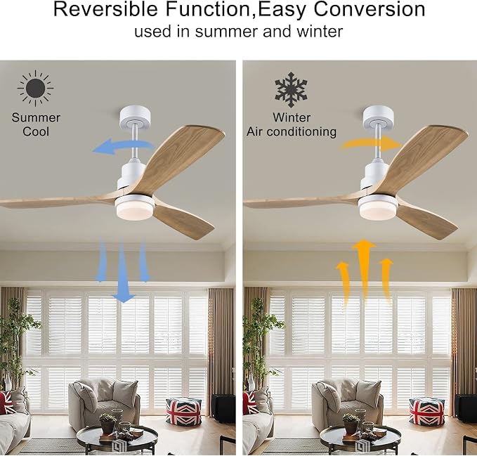 52 Inch Ceiling Fan with Lights, White Ceiling Fans with Remote Control for Low Profile, Garage Ceiling Fan for Flush Mount