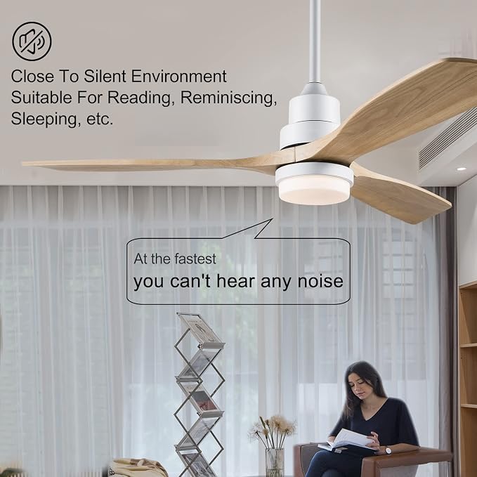 52 Inch Ceiling Fan with Lights, White Ceiling Fans with Remote Control for Low Profile, Garage Ceiling Fan for Flush Mount