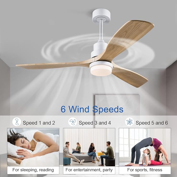 52 Inch Ceiling Fan with Lights, White Ceiling Fans with Remote Control for Low Profile, Garage Ceiling Fan for Flush Mount