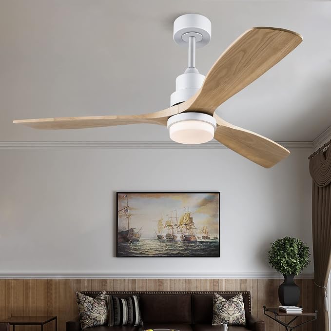52 Inch Ceiling Fan with Lights, White Ceiling Fans with Remote Control for Low Profile, Garage Ceiling Fan for Flush Mount