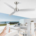 52 Inch Ceiling Fan with Remote No Light, Brushed Nickel & White Outdoor Ceiling Fans with Quiet Reversible DC Motor, 6