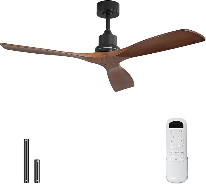 52 Inch Ceiling Fans No Light-Outdoor Ceiling Fan with Remote Control, 3 Blade Reversible DC Motor, Modern Wood Ceiling Fan