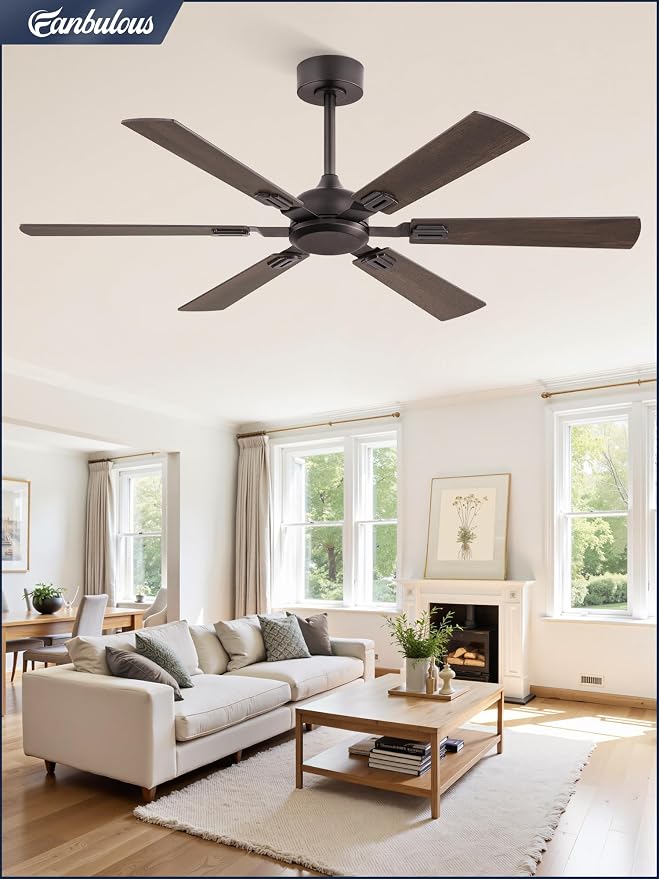 52 Inch Ceiling Fans No Light with Remote, Modern Ceiling Fan Without Light, Dual Finish 6 Blades, Reversible DC Motor, 6