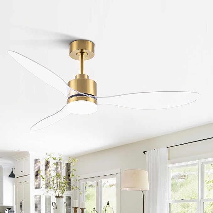 52 Inch Ceiling Fans with LED Light Remote Control, Modern Ceiling Fan with Reversible DC Motor, 3 Blades and 3 Color