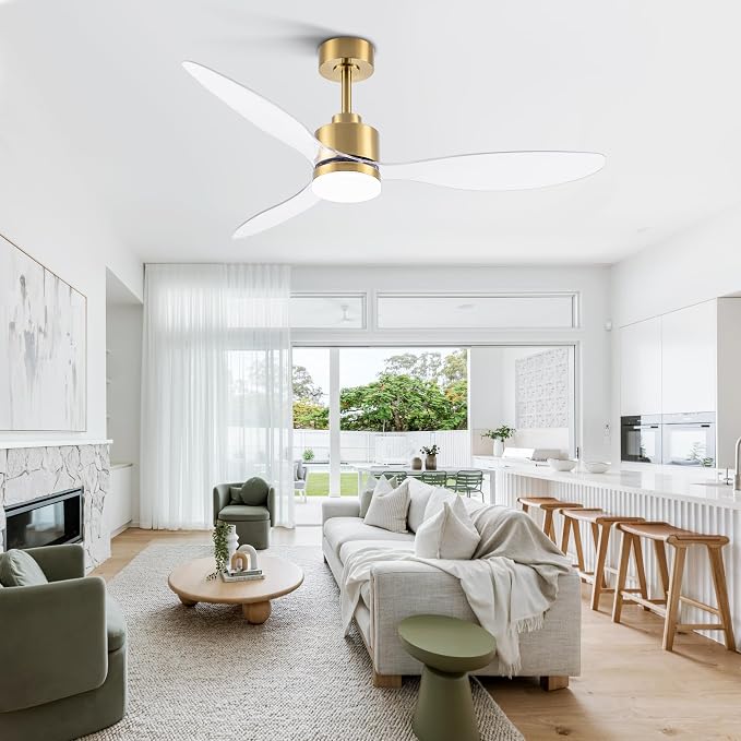 52 Inch Ceiling Fans with LED Light Remote Control, Modern Ceiling Fan with Reversible DC Motor, 3 Blades and 3 Color
