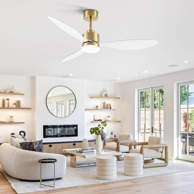 52 Inch Ceiling Fans with LED Light Remote Control, Modern Ceiling Fan with Reversible DC Motor, 3 Blades and 3 Color