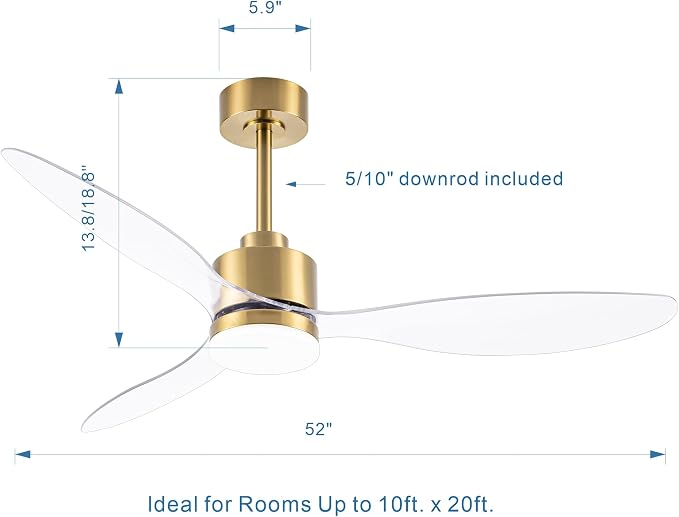 52 Inch Ceiling Fans with LED Light Remote Control, Modern Ceiling Fan with Reversible DC Motor, 3 Blades and 3 Color