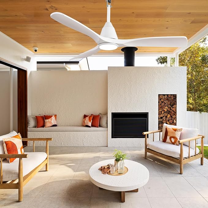 52-inch Ceiling Fans with Light: White Outdoor Ceiling Fans with Remote APP Control - LED Gazebo Fans Light Fixture - Plug in