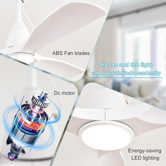52-inch Ceiling Fans with Light: White Outdoor Ceiling Fans with Remote APP Control - LED Gazebo Fans Light Fixture - Plug in