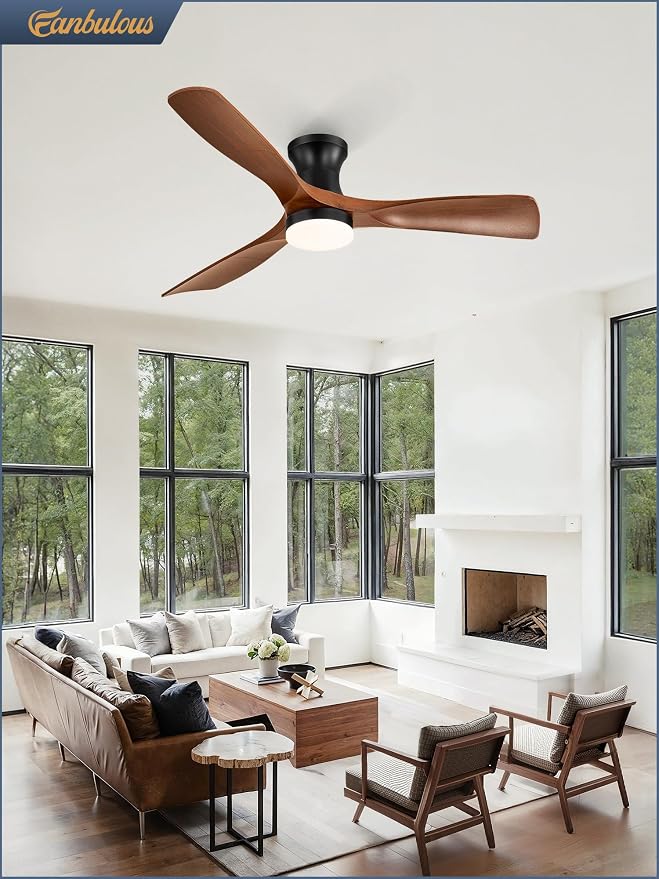 52 Inch Ceiling Fans with Lights and Remote, 3 Blades Flush Mount Low Profile Ceiling fan, Efficient 3475 CFM, alternate view