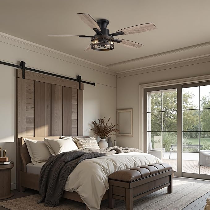 52 Inch Ceiling Fans with Lights and Remote & APP Control, Farmhouse Ceiling Fan with LED Lighting for Bedroom Living Room