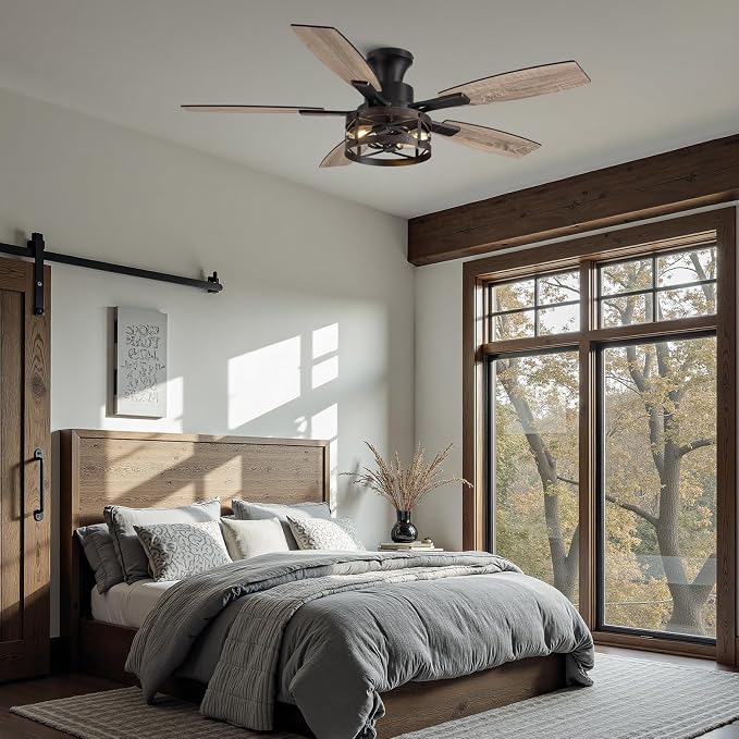 52 Inch Ceiling Fans with Lights and Remote & APP Control, Farmhouse Ceiling Fan with LED Lighting for Bedroom Living Room