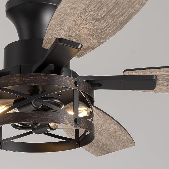 52 Inch Ceiling Fans with Lights and Remote & APP Control, Farmhouse Ceiling Fan with LED Lighting for Bedroom Living Room