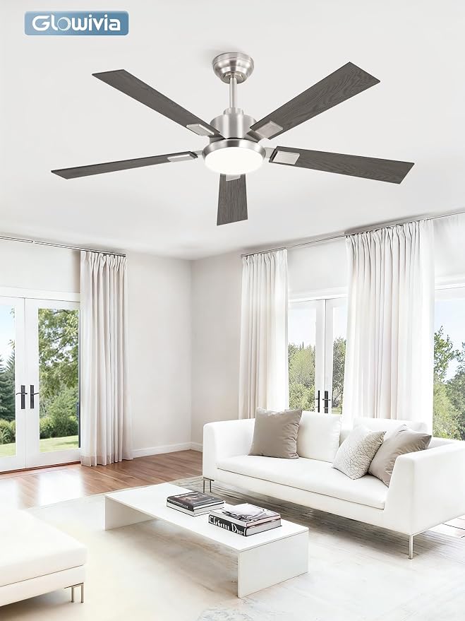 52 Inch Ceiling Fans with Lights and Remote&APP Control, Brushed Nickel Smart Ceiling Fan with 3000-6000K Dimmable, 6 Speeds