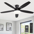 52 inch Ceiling Fans with Lights and Remote/APP Control,Black Low Profile Ceiling Fan with Light,Quiet DC Motor,LED Dimmable
