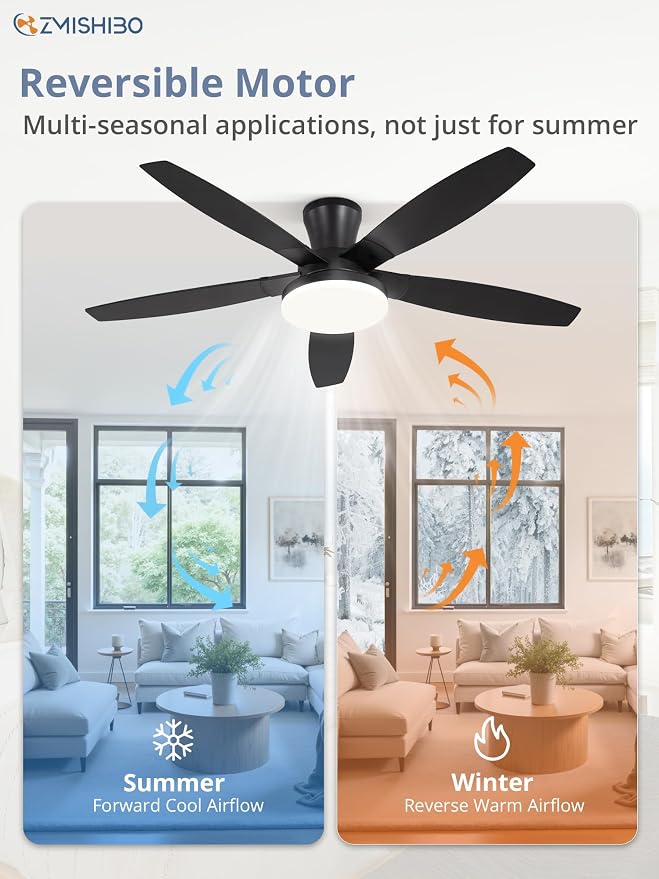 52 inch Ceiling Fans with Lights and Remote/APP Control,Black Low Profile Ceiling Fan with Light,Quiet DC Motor,LED Dimmable