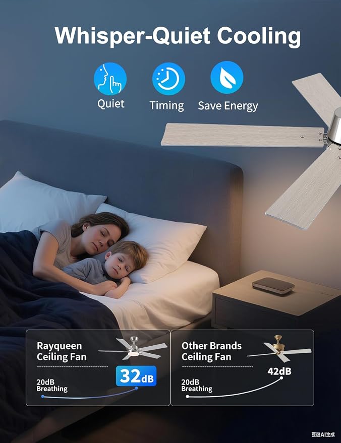 52 Inch Ceiling Fans with Lights and Remote, Brushed Nickel Ceiling Fan, 6 Speed Reversible DC Motor, 3CCT Dimmable LED