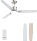 52 inch Ceiling Fans with Lights and Remote, Brushed Nickel Ceiling Fans Dimmable 3 Color Temperature, Timer, 3 Blades, 6