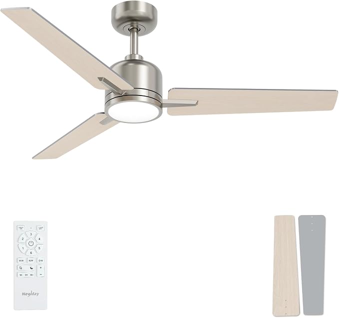 52 inch Ceiling Fans with Lights and Remote, Brushed Nickel Ceiling Fans Dimmable 3 Color Temperature, Timer, 3 Blades, 6