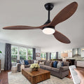 52 inch Ceiling Fans with Lights and Remote Control, Dimmable LED Light, Indoor Outdoor Mordern Black Ceiling Fan with 3 Wood