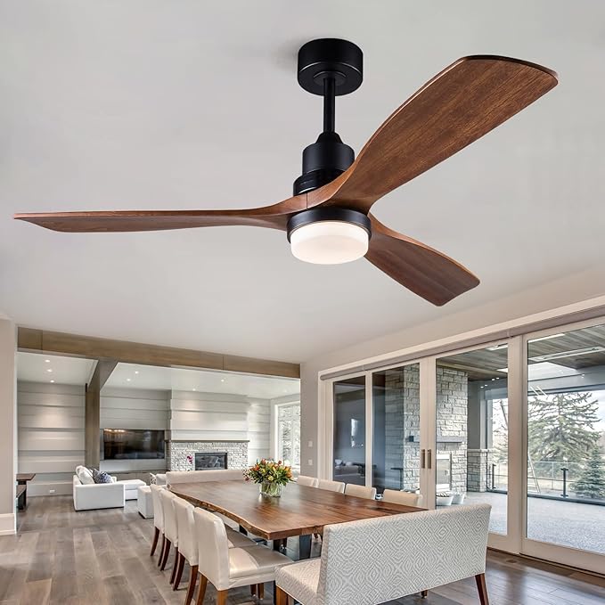 52 Inch Ceiling Fans with Lights and Remote Control, Outdoor Ceiling Fans for Patios; Black Ceiling Fan with Light for