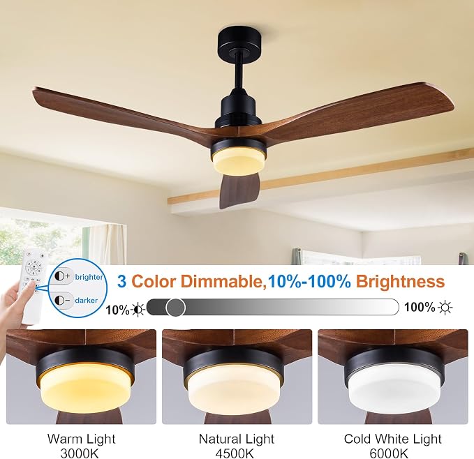 52 Inch Ceiling Fans with Lights and Remote Control, Outdoor Ceiling Fans for Patios; Black Ceiling Fan with Light for