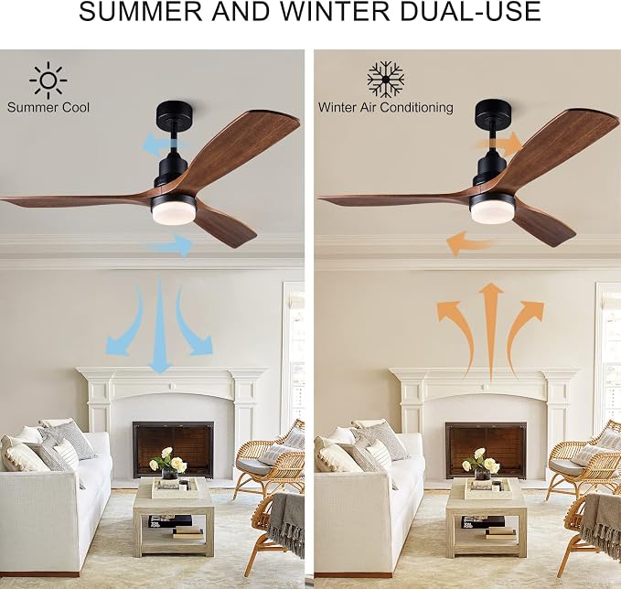 52 Inch Ceiling Fans with Lights and Remote Control, Outdoor Ceiling Fans for Patios; Black Ceiling Fan with Light for