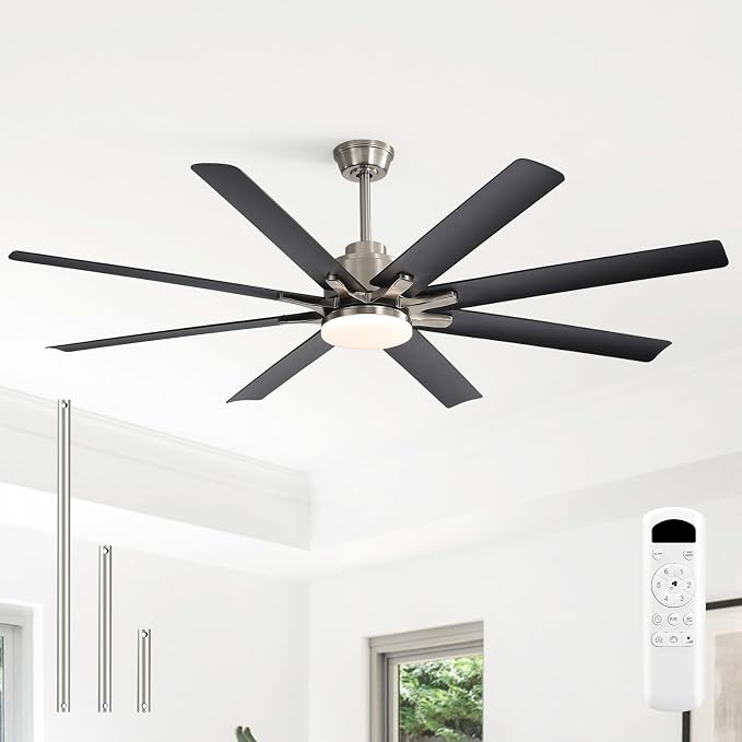52 Inch Ceiling Fans with Lights and Remote, Modern Black Indoor/Outdoor Ceiling Fan with Quiet Reversible DC Motor, Dimmable