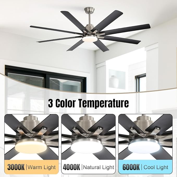 52 Inch Ceiling Fans with Lights and Remote, Modern Black Indoor/Outdoor Ceiling Fan with Quiet Reversible DC Motor, Dimmable