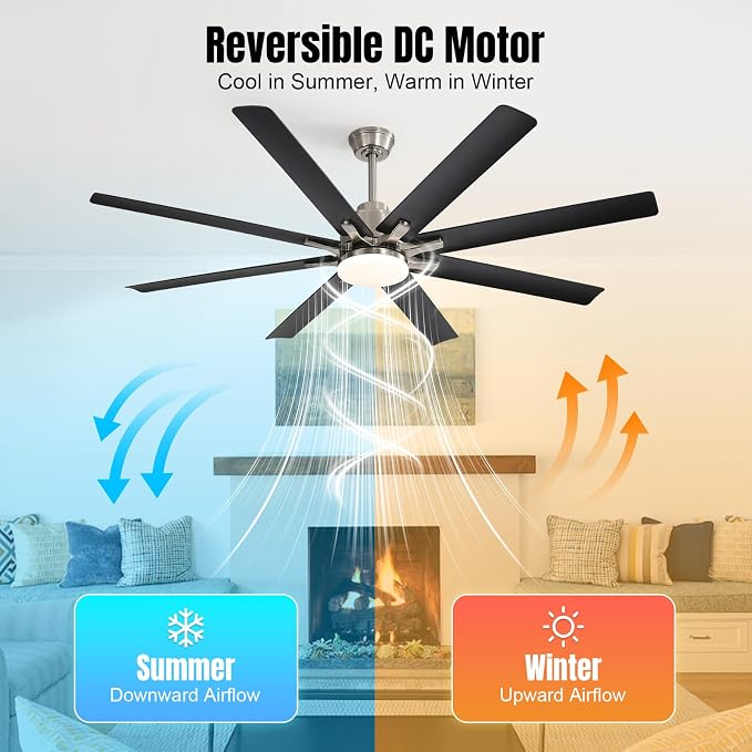 52 Inch Ceiling Fans with Lights and Remote, Modern Black Indoor/Outdoor Ceiling Fan with Quiet Reversible DC Motor, Dimmable