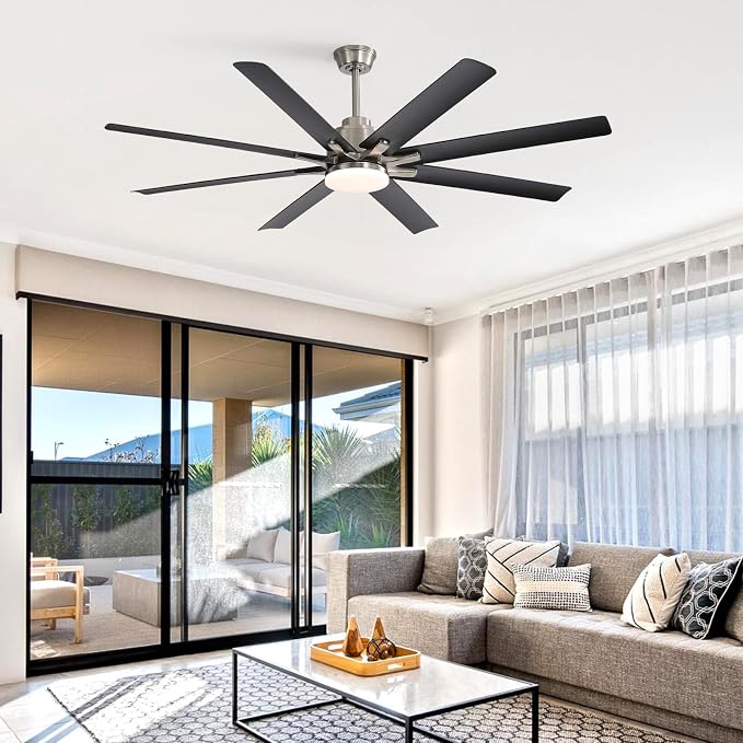 52 Inch Ceiling Fans with Lights and Remote, Modern Black Indoor/Outdoor Ceiling Fan with Quiet Reversible DC Motor, Dimmable