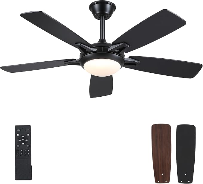 52 Inch Ceiling Fans with Lights and Remote, Modern Indoor Outdoor Ceiling Fan for Bedroom Living Room Patio Porch, 6 Speeds